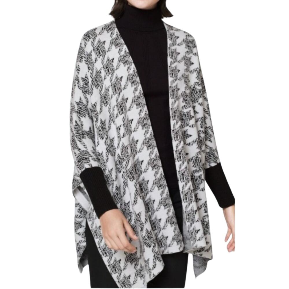 White House Black Market NWT Houndstooth Coverup Poncho Ecru Black SZ XS/S OS*